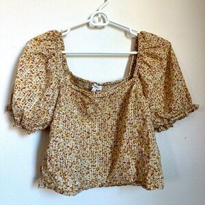 Madewell Puff Sleeve Square Neck Smocked Blouse